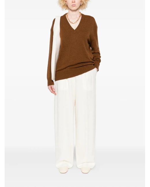 Jil Sander Brown V-Neck Wool-Blend Sweater