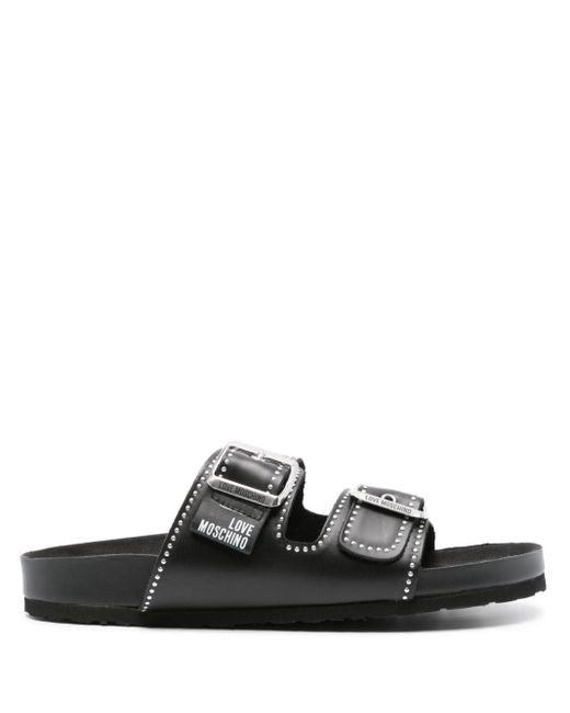 Love Moschino Black Stud-embellished Buckled Sandals