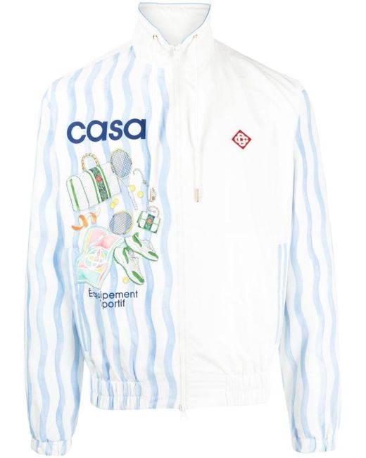 Casablancabrand Blue Logo-print Zipped Bomber Jacket for men