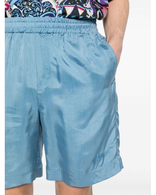 MSGM Blue Logo-embroidered Satin Shorts for men