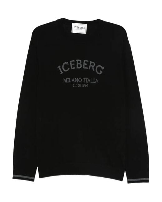 Iceberg Black Logo-Embroidered Wool Sweater for men