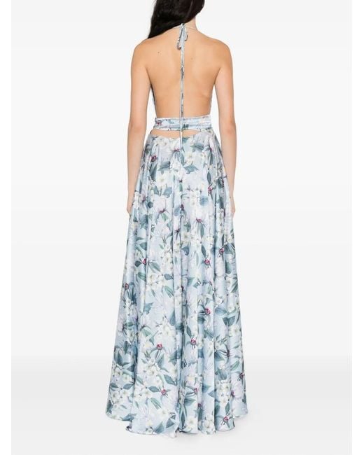 GIADA CURTI Blue Floral-Print Halterneck Dress