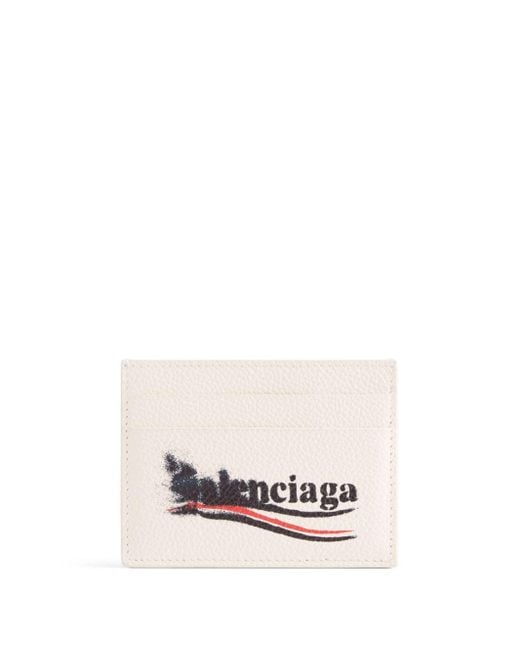Balenciaga White Smudged Logo-print Leather Cardholder for men