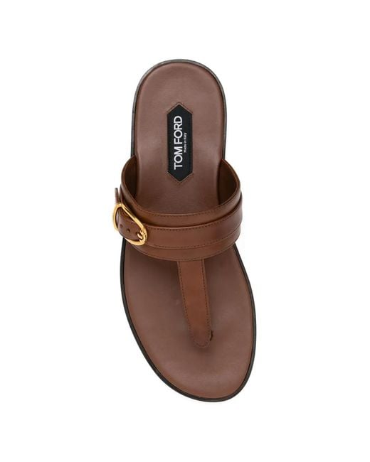 Tom Ford Brown Buckle-Detail Leather Sandals for men