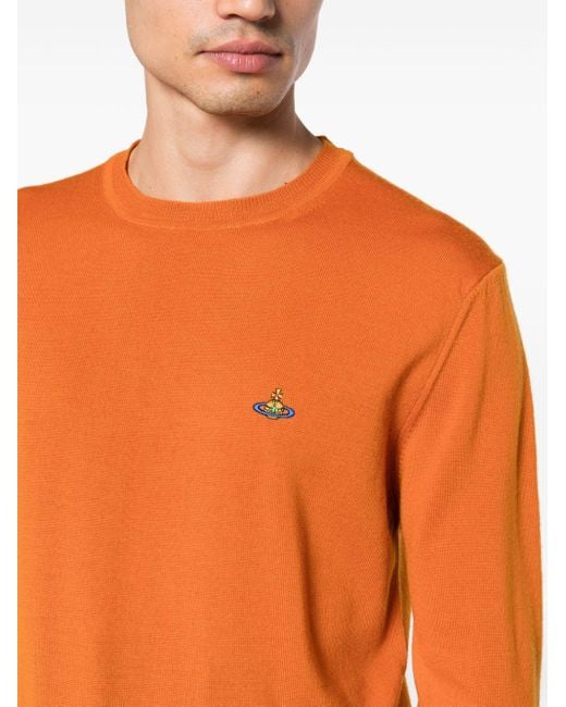 Vivienne Westwood Orange Orb-embroidered Virgin-wool Jumper for men