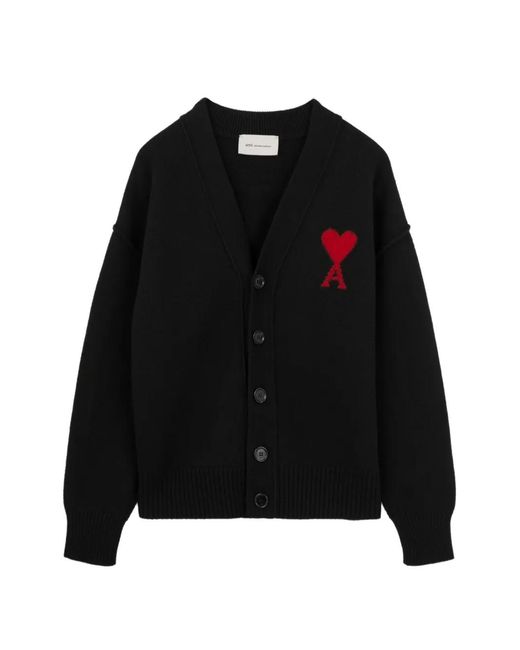 AMI Black Ami De Coeur Cardigan for men