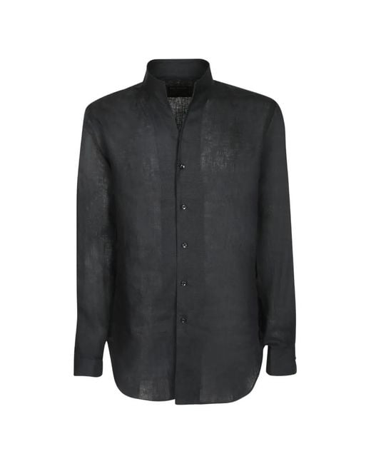 Dell'Oglio Black Mandarin-Collar Long-Sleeve Shirt for men