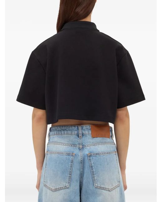 MSGM Black Logo Crop Polo Top