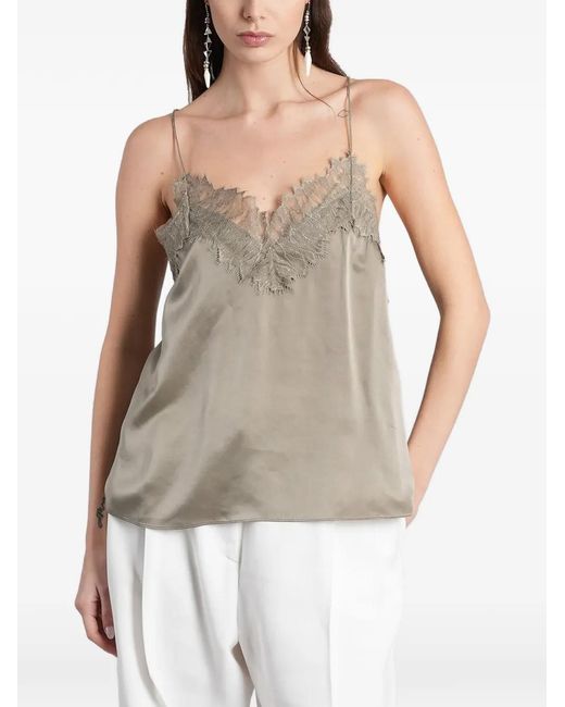 IRO Gray Newin Lace-Trim Silk Top