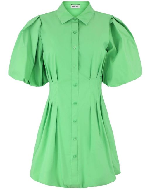 Jonathan Simkhai Green Cleo Poplin Flared Shirtdress