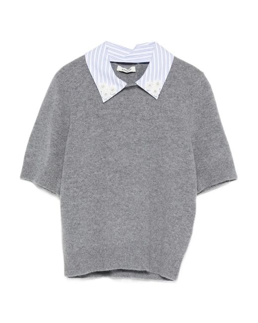 Sandro Striped-Collar Top in Grey | Lyst UK