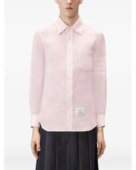 Thom Browne Pink 4-Bar Linen Shirt for men