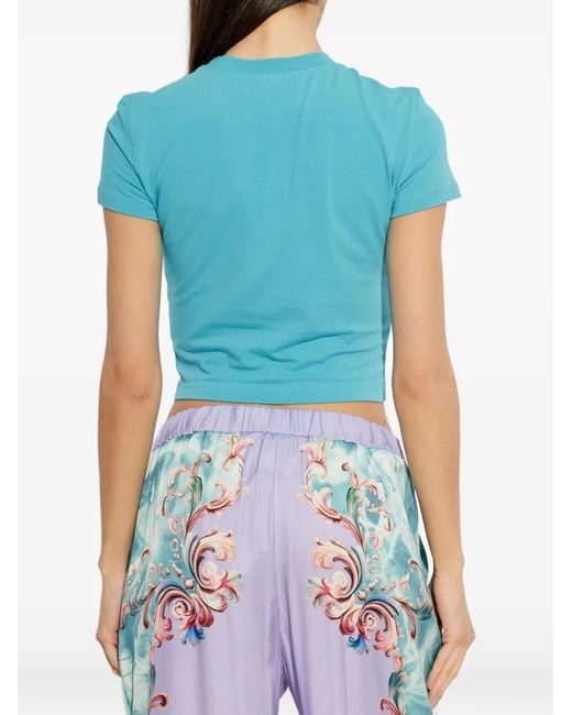 Versace Jeans Couture Blue Graphic-Print Short-Sleeve Cotton T-Shirt