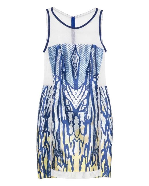 Gemy Maalouf Blue Mesh-Insert Mini Dress