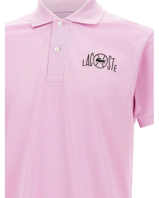 Lacoste Pink Logo-Embroidered Polo Shirt for men