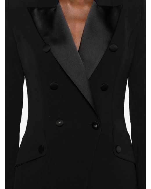 Elisabetta Franchi Black Satin-Lapel Double-Breasted Mini Dress