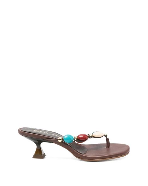Pedro Miralles White Bead-Embellished Thong Sandals