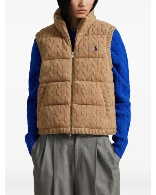 Polo Ralph Lauren Brown Cable-Knit Puffer Vest