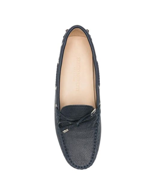 SERGIO MORETTI FIRENZE Blue Bow-Detail Pebbled Loafers