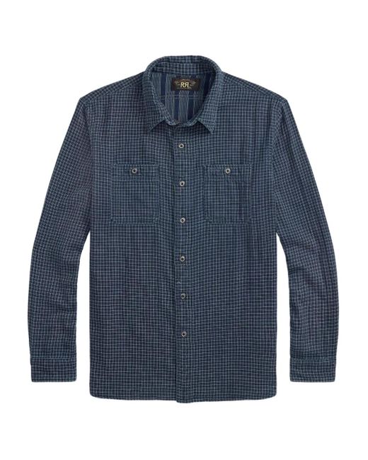 Camisa de algodón a cuadros RRL de hombre de color Blue