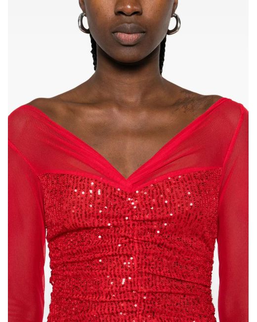 Atu Body Couture スパンコールトリム メッシュマキシドレス Red