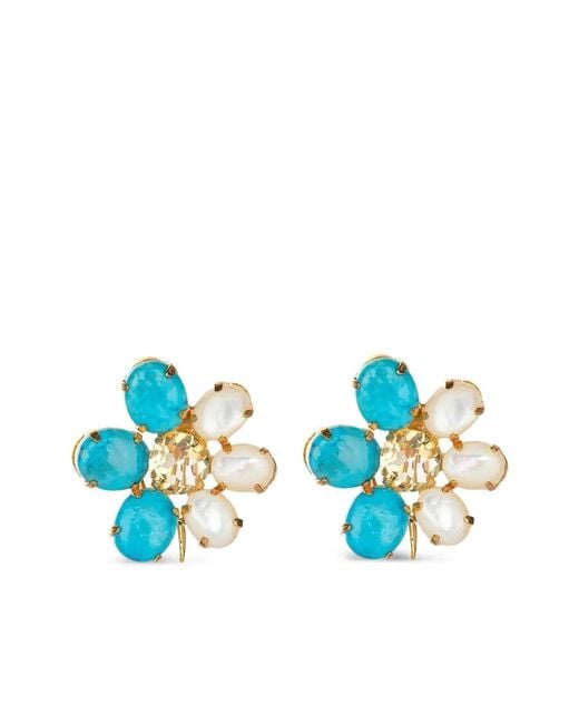 Bounkit Blue Citrine Pearl Flower Earrings