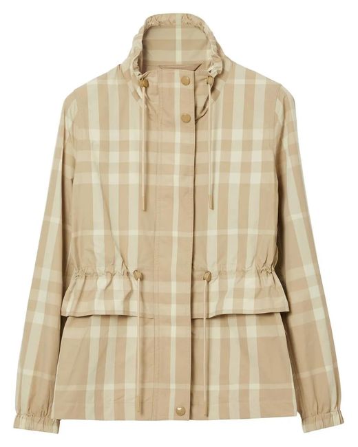 Burberry Natural Funnel-Neck Check Jacket
