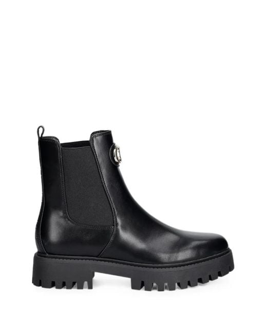 Guess Black Logo-Plaque Lug-Sole Ankle Boots