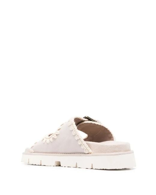Mou White Bio Crochet-Trim Buckle-Strap Sandals