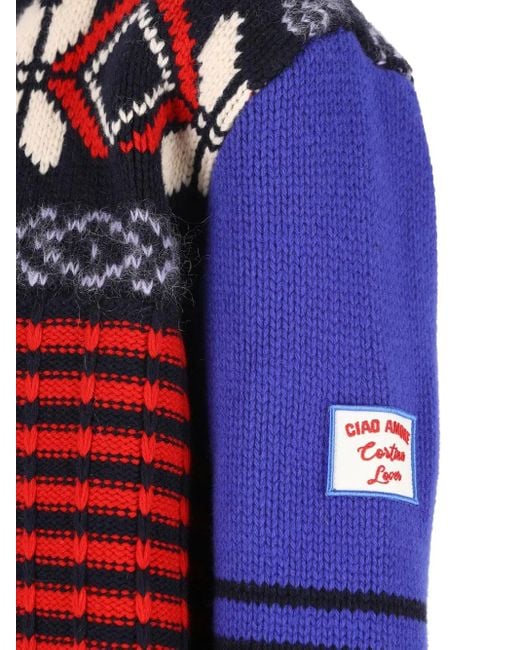 Giada Benincasa Red Fair Isle-Pattern Zip-Up Cardigan