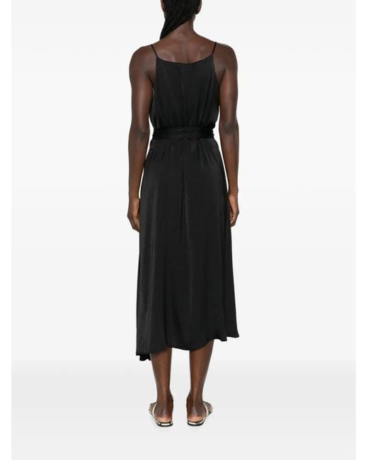 MOUTAKI Black V-Neck Belted Asymmetric Midi Dress