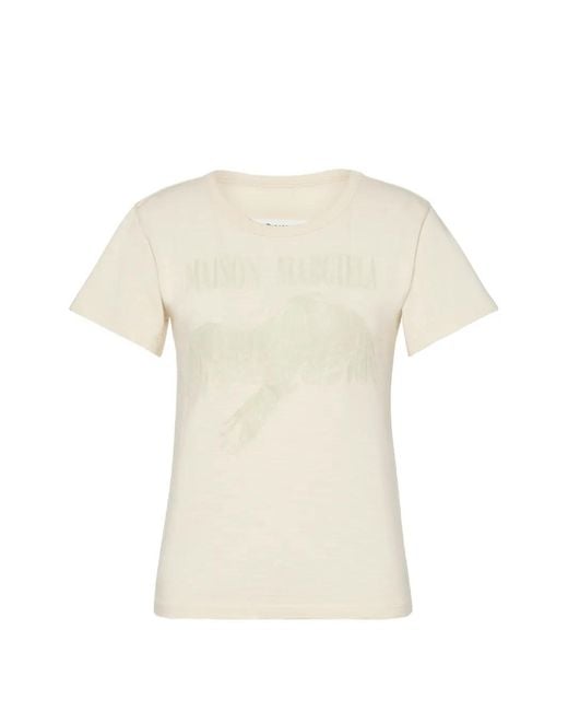 Maison Margiela White Bird-Motif Four-Stitch T-Shirt