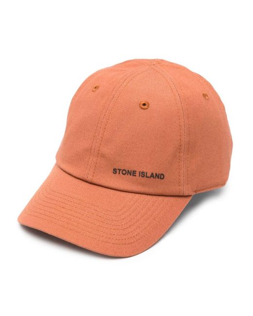 Stone Island Orange Logo-lettering Cotton Hat for men
