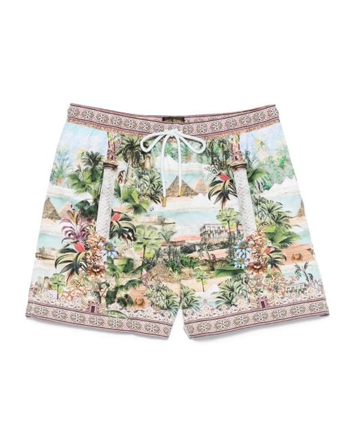 Camilla Metallic Views Of The Valley-Print Swim Shorts for men