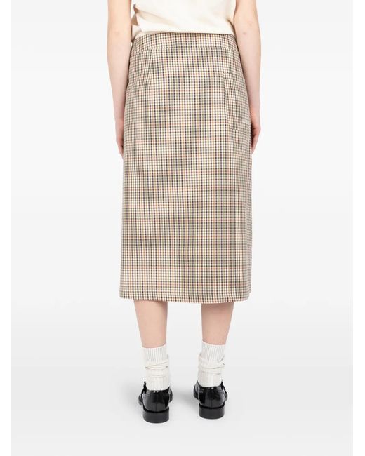 Societe Anonyme Natural Plaid Pleated Kilt Midi Skirt