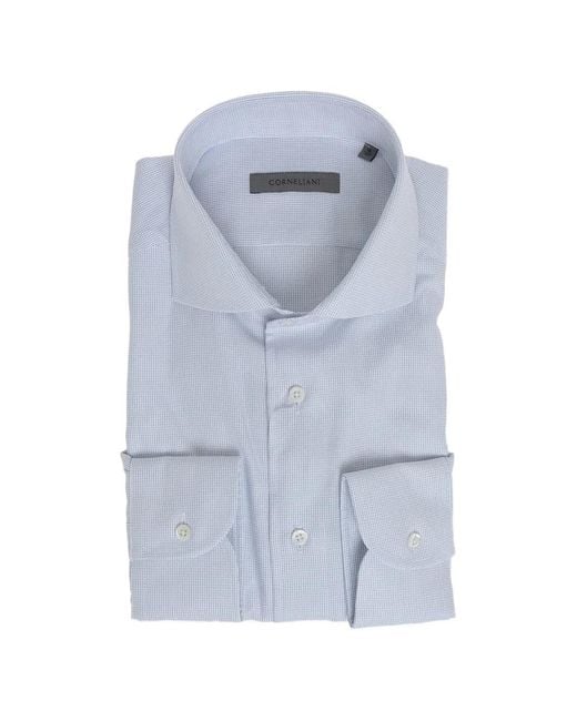 Corneliani Blue Patterned Cotton Shirt for men