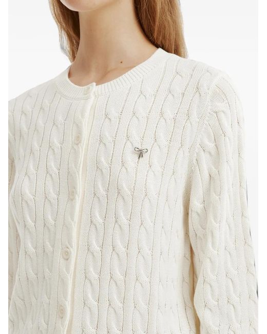 B+ AB White Cable-Knit Bow-Detail Cardigan