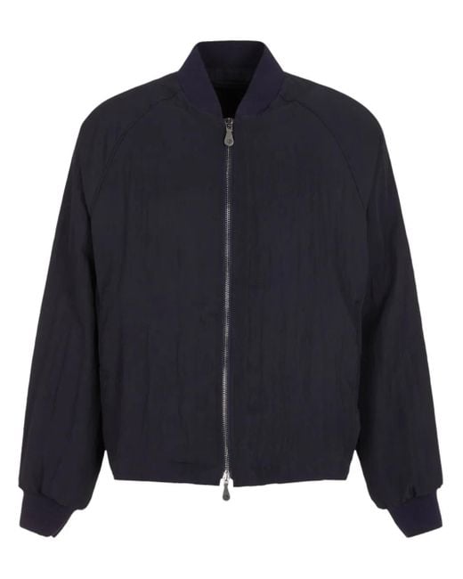 Giorgio Armani Blue Zip-Up Crinkled Bomber Jacket for men