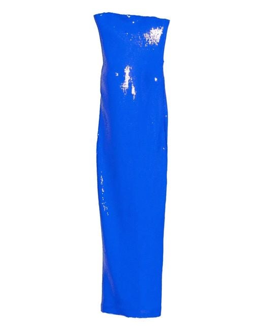 David Koma Blue Sequinned Strapless Maxi Dress