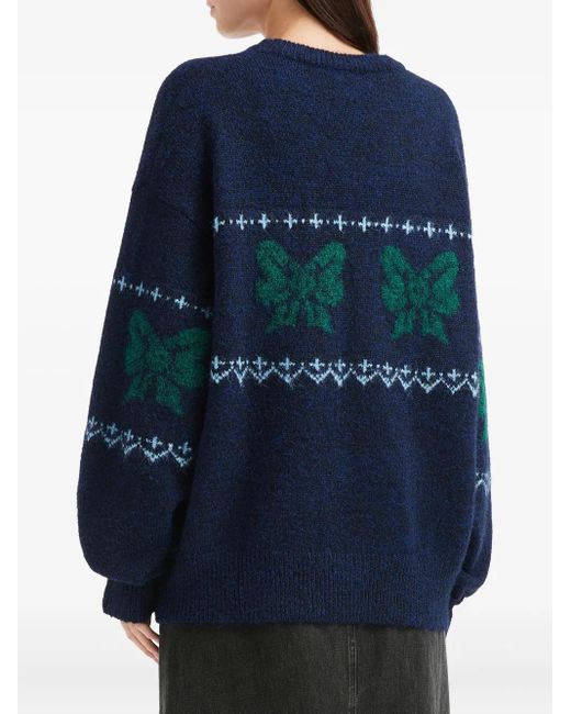 Mini Cream Blue Intarsia-Knit Sweater