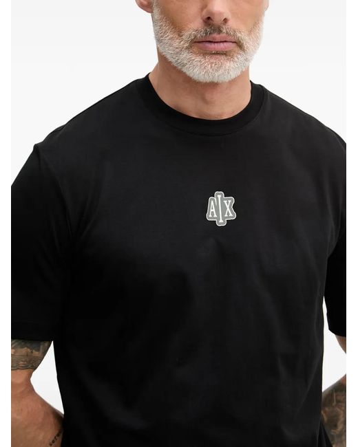 ARMANI EXCHANGE Black Logo-Patch Graphic-Print T-Shirt for men