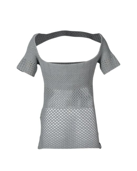 Isa Boulder Gray Fishnet Cut-Out Top