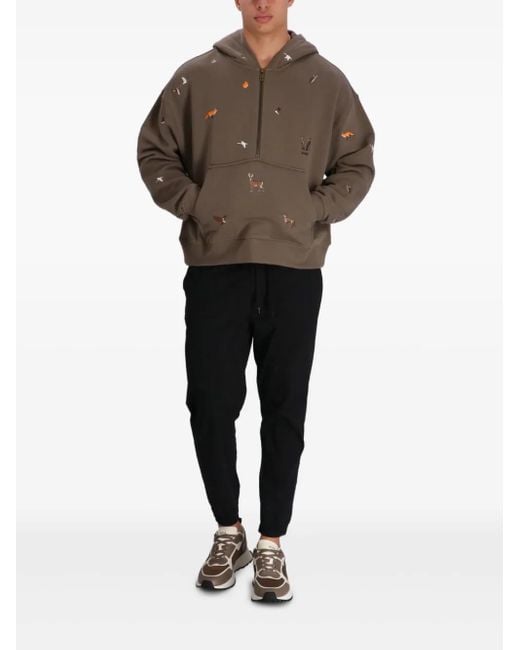 HUGO Brown Embroidered Half-Zip Hoodie for men