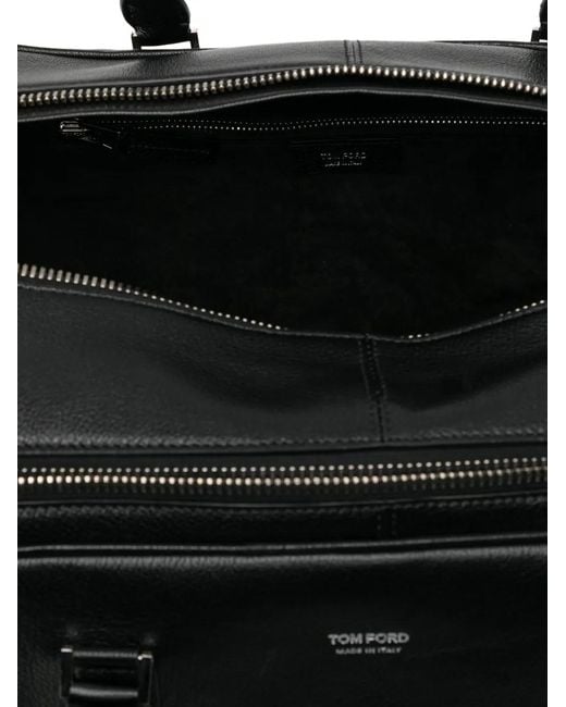 Tom Ford Black Leather Zipped Tote Bag for men