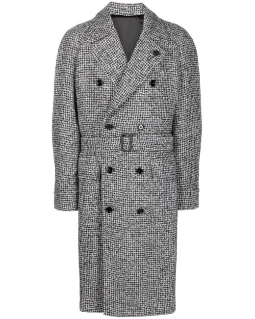 Lardini Gray Belted Double-Breasted Coat for men