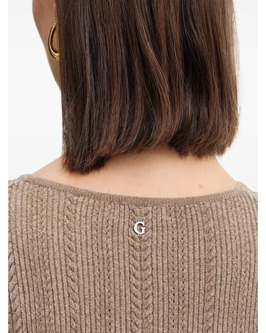 Guess Kabelgebreide Mini-Jurk Met Lange Mouwen in het Brown