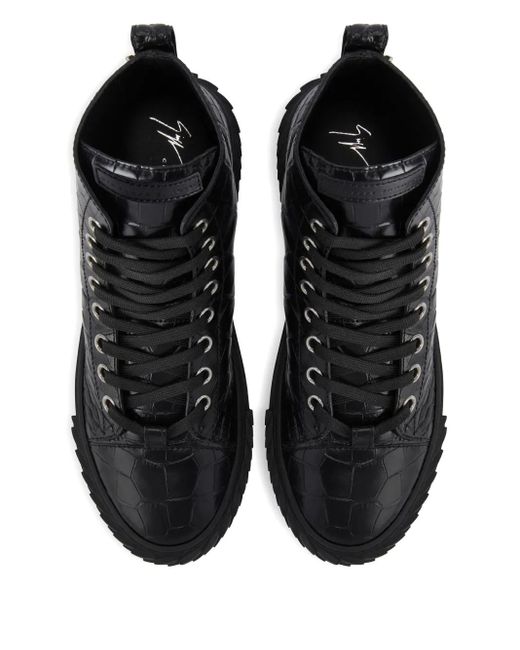 Giuseppe Zanotti Black Blabber Crocodile-Effect Lace-Up Sneakers for men