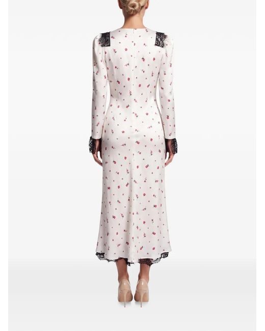 POST MERIDIEM White Lace-Trimmed Floral-Print Midi Dress