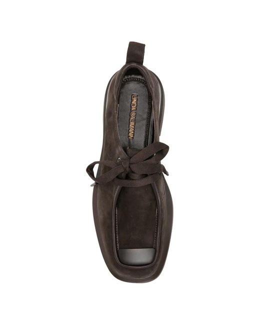 Linda Baumann Brown Lace-Up Fastening Suede Derby Shoes