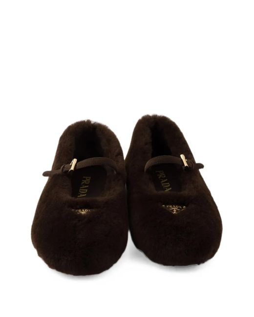 Prada White Shearling Ballerinas